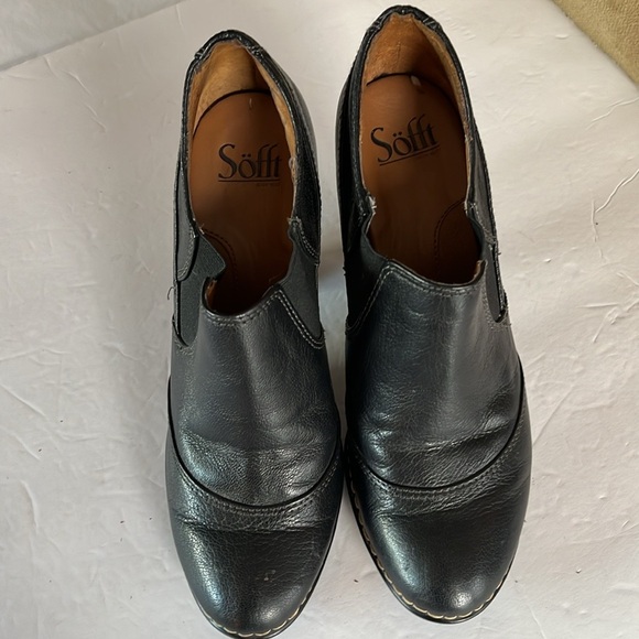 Sofft Simola black leather ankle booties slip on chunk heel size 9 - Picture 1 of 14